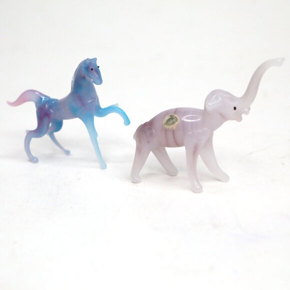 Vintage Mini Glass Animal Figurines Set Horse & Elephant Murano Style Pink Blue - Picture 13 of 15